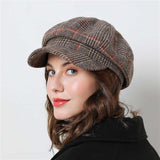 Vintage fashion octagonal plaid winter hat