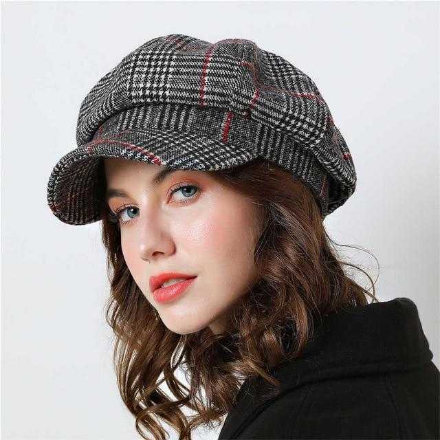 Vintage fashion octagonal plaid winter hat