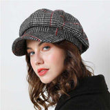 Vintage fashion octagonal plaid winter hat