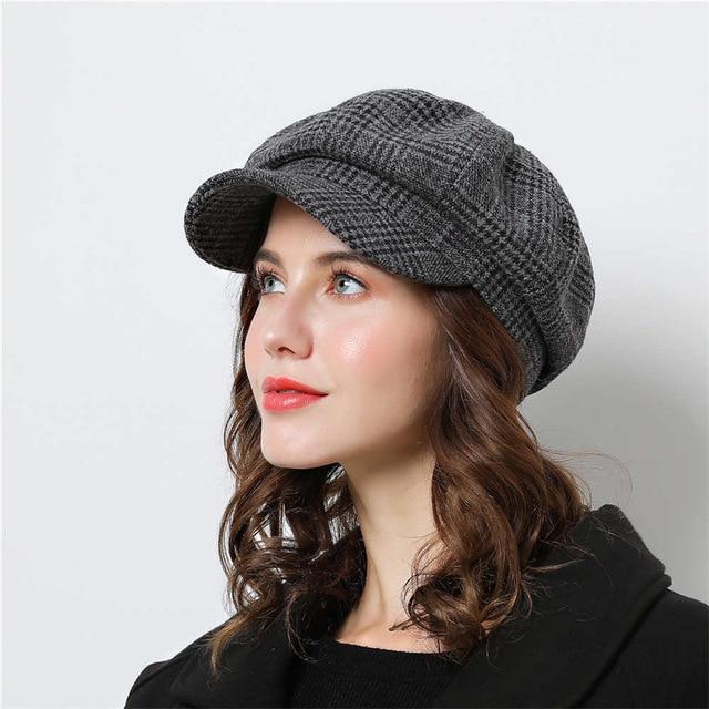 Vintage fashion octagonal plaid winter hat