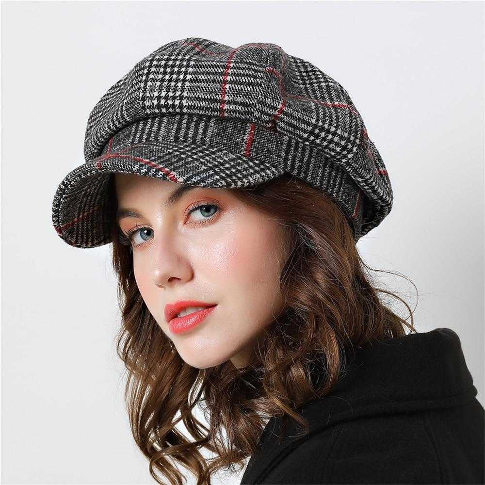 Vintage fashion octagonal plaid winter hat