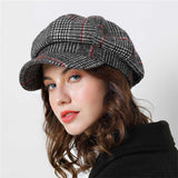 Vintage fashion octagonal plaid winter hat