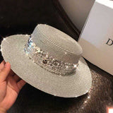 Sequin ribbon straw hat