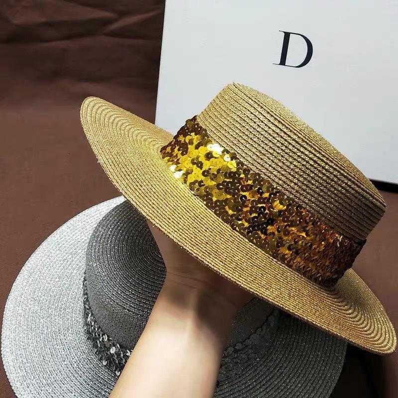 Sequin ribbon straw hat
