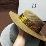 Sequin ribbon straw hat