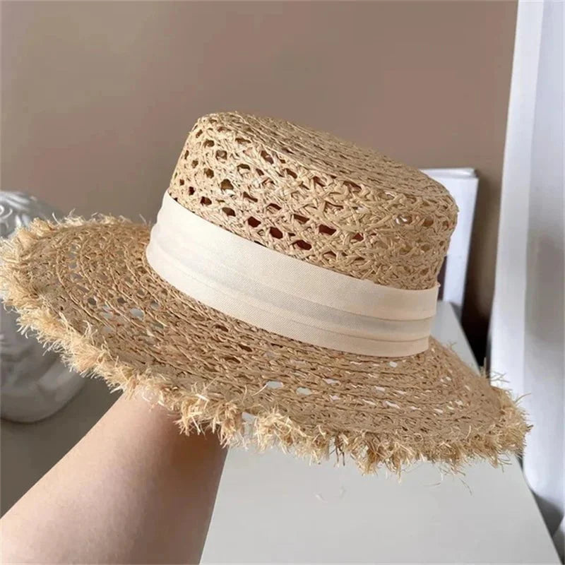 Flat straw hat