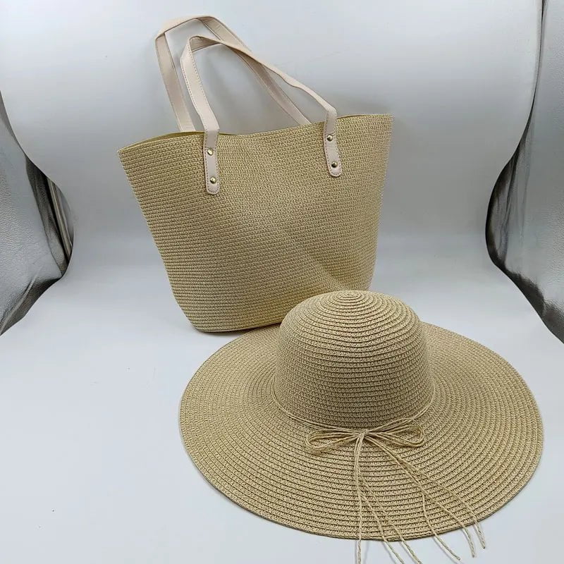 Matching beige hat and bag set