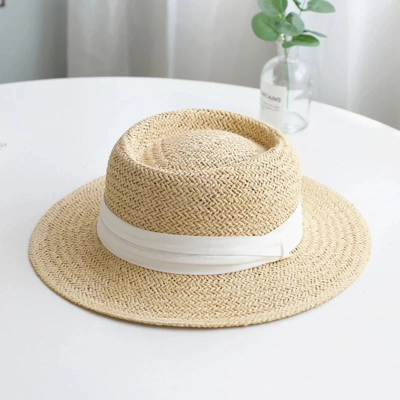 White ribbon straw hat