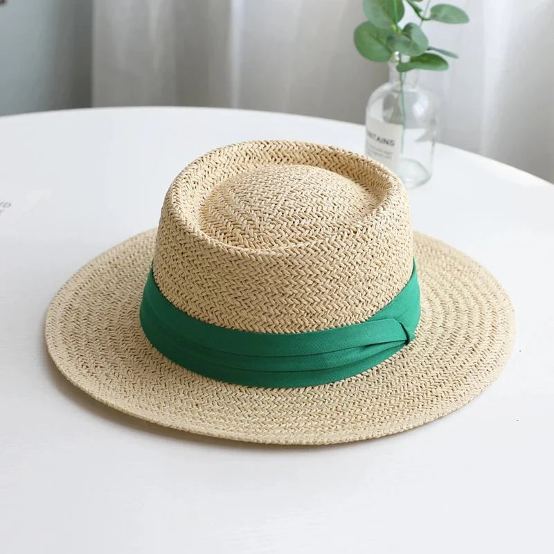 White ribbon straw hat