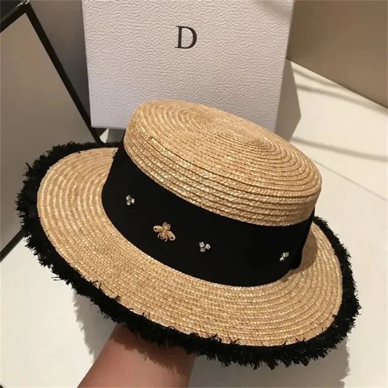 Flat straw hat