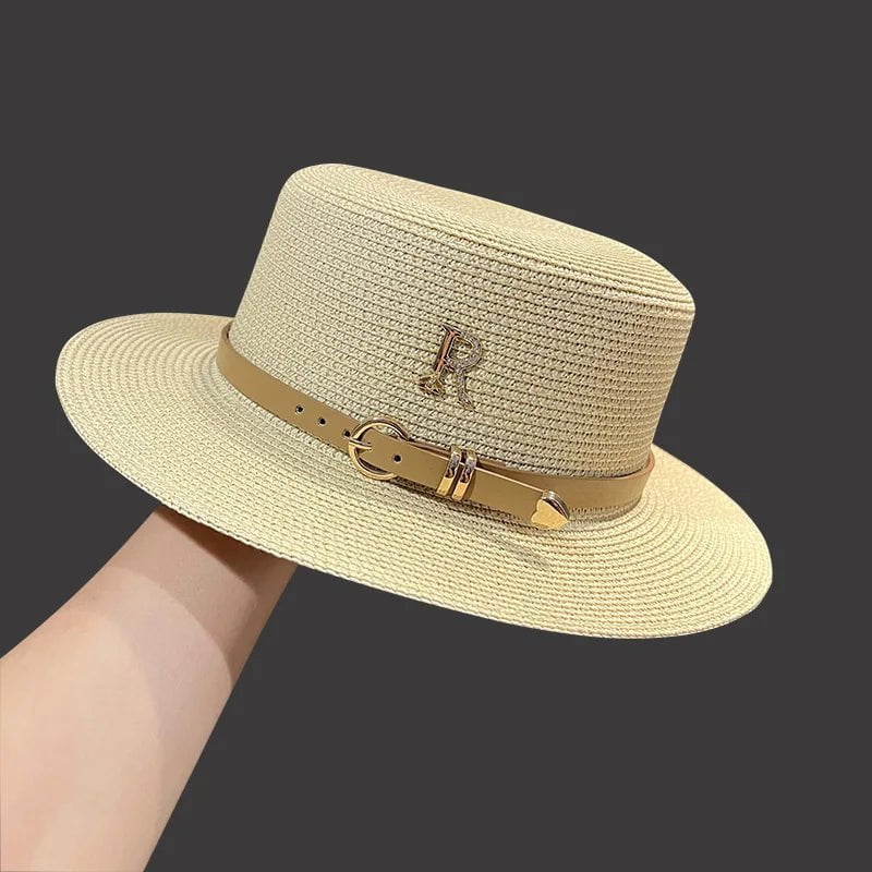 Straw hat with leather belt