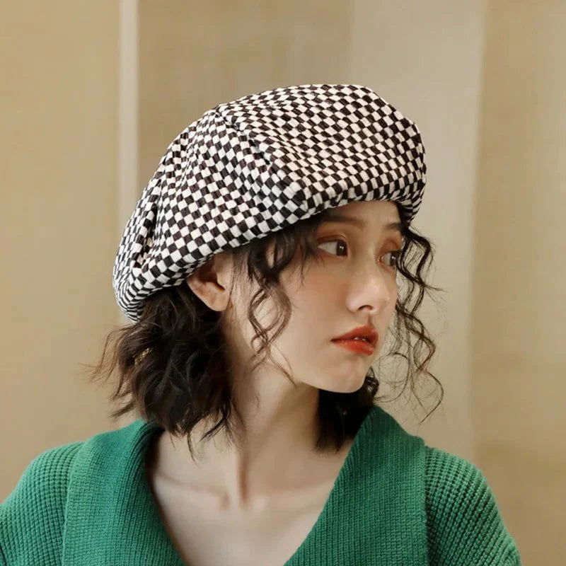 Checkered beret for women