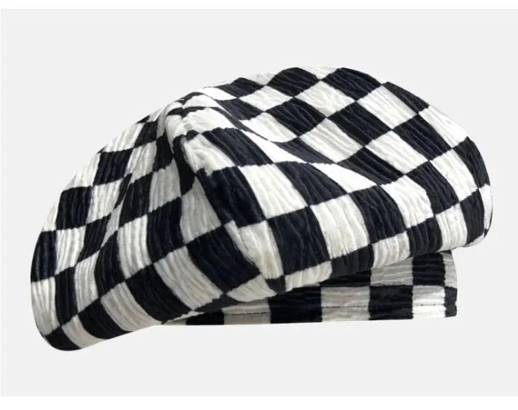 Checkered beret for women