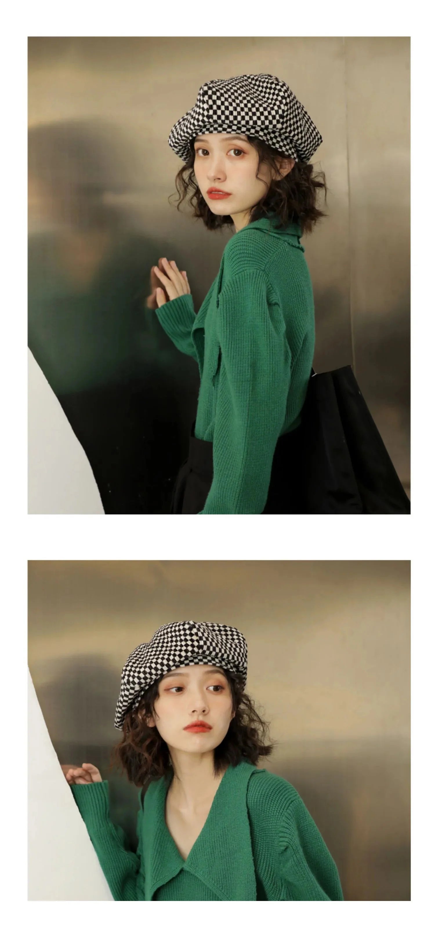 Checkered beret for women