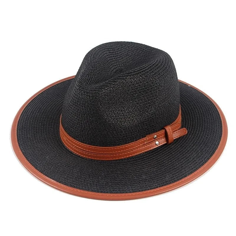 Leather ribbon straw hat