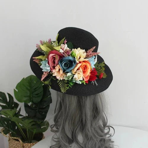 Bohemian-style black bag and hat set
