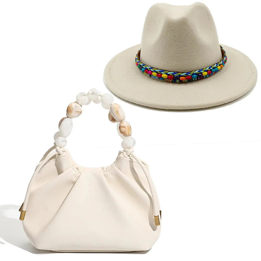 Fedora hat and matching handbag