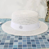 Pearl straw hat with ribbon
