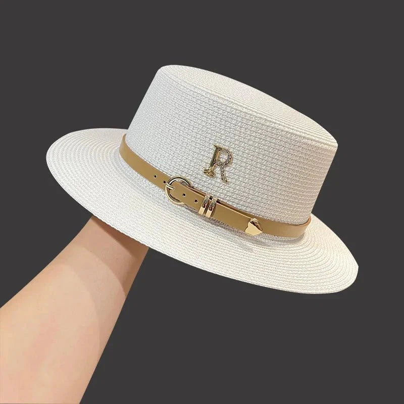 Straw hat with leather belt