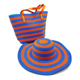 Blue and orange hat and bag set
