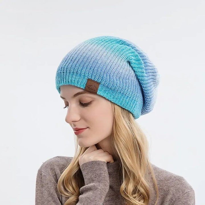 Warm wool hat with color gradient