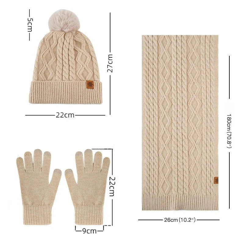 Winter Hat, Scarf, and Gloves Set for Women