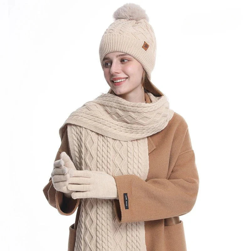 Winter Hat, Scarf, and Gloves Set for Women