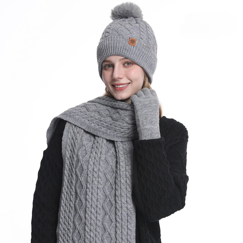Winter Hat, Scarf, and Gloves Set for Women