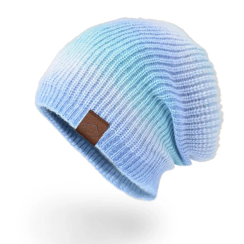 Warm wool hat with color gradient
