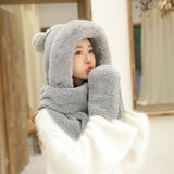 Double-layer plush hat and scarf with glove
