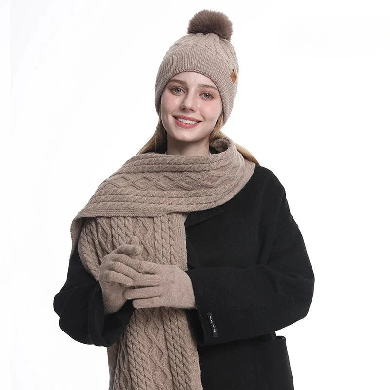 Winter Hat, Scarf, and Gloves Set for Women