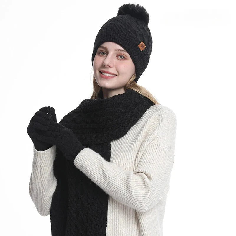 Winter Hat, Scarf, and Gloves Set for Women