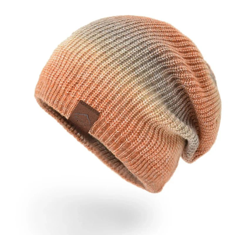 Warm wool hat with color gradient