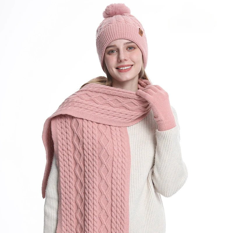 Winter Hat, Scarf, and Gloves Set for Women