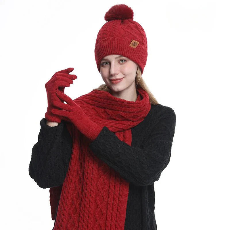 Winter Hat, Scarf, and Gloves Set for Women