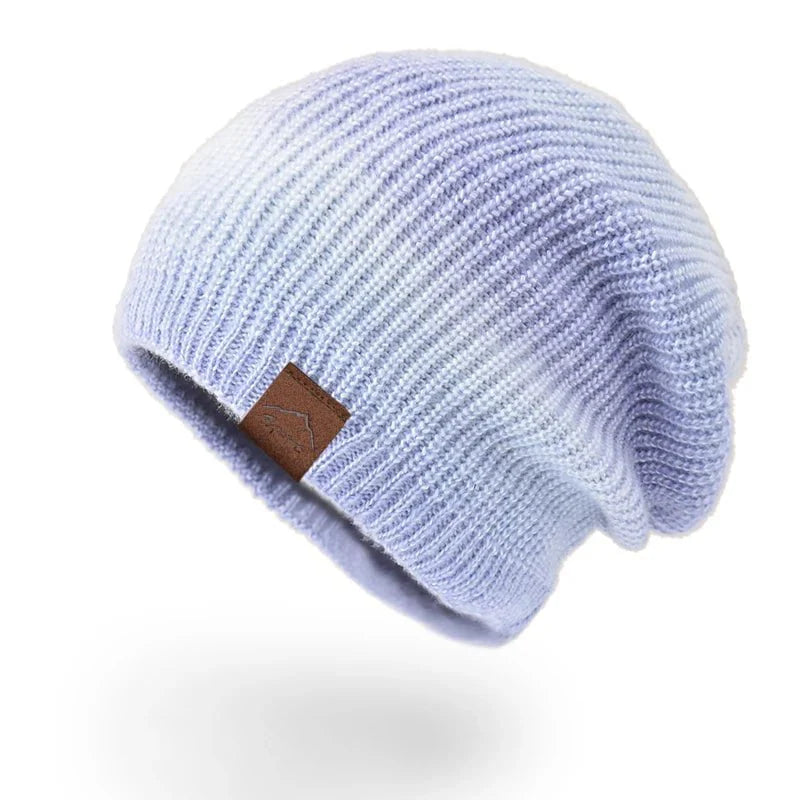 Warm wool hat with color gradient