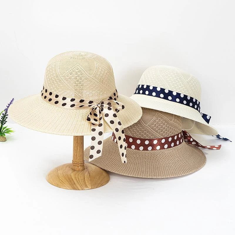 Straw hat with bow tie