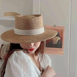White ribbon straw hat