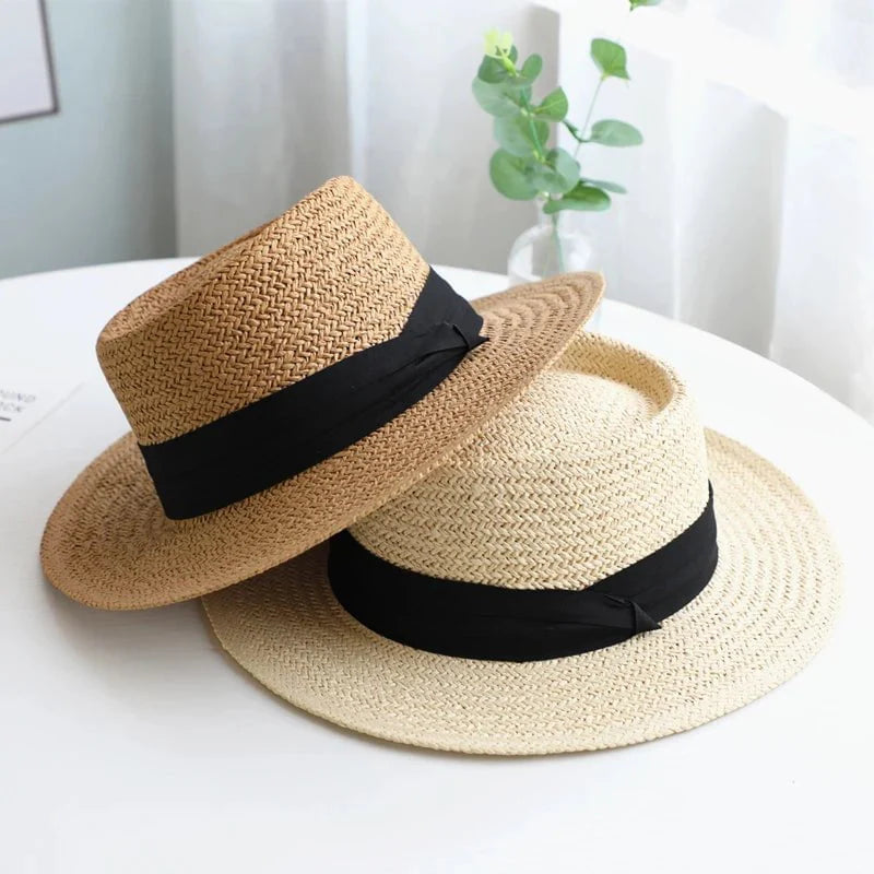 White ribbon straw hat