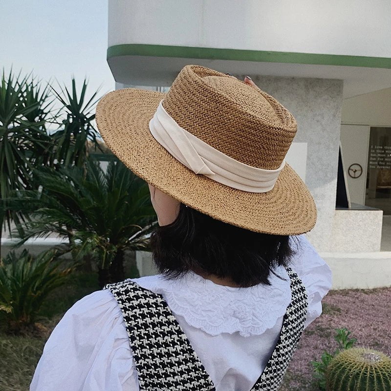 White ribbon straw hat
