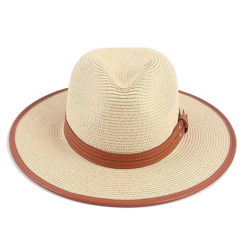 Leather ribbon straw hat