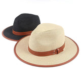 Leather ribbon straw hat