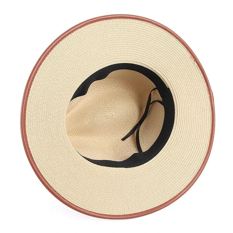 Leather ribbon straw hat