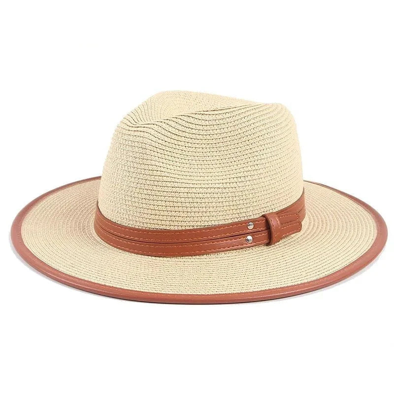 Leather ribbon straw hat