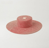 Woven straw hat with red stripes