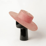 Woven straw hat with red stripes