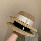 Beach straw hat with wide ribbon