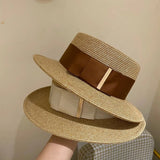 Beach straw hat with wide ribbon