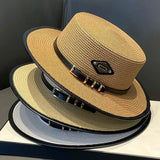 Straw hat with leather belt
