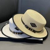 Straw hat with leather belt